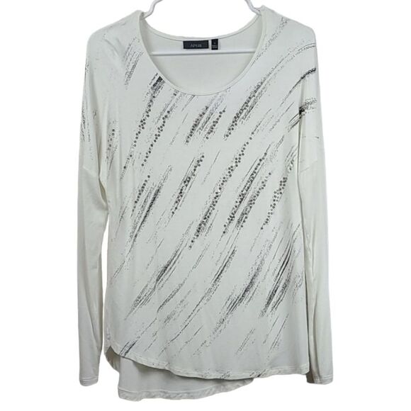 Apt.9 White Long Sleeve Sequin Tee Sparkly Stretch Flowy Small Top Soft Blouse - Picture 1 of 7